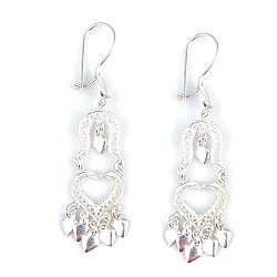 925 Silver Horseshoe & Heart Model Dangling Filigree Earrings - Nusrettaki