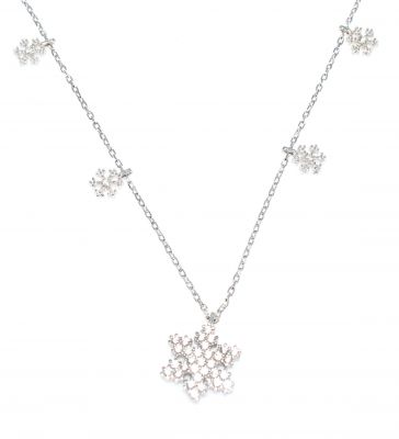 925 K Silver Snow Flake Luck Necklace, White Stone