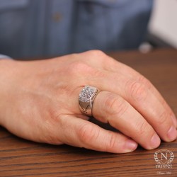 925 Ayar Gümüş Kare Fihi Ma Fih Model Erkek Yüzük - 4