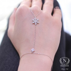 925 Ayar Gümüş Beyaz Zirkon Taşlı Kar Tanesi Şahmeran Bileklik - 6