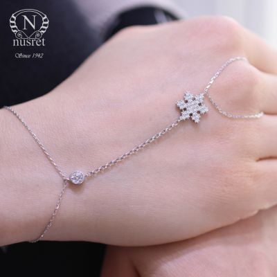 925 Ayar Gümüş Beyaz Zirkon Taşlı Kar Tanesi Şahmeran Bileklik - 7