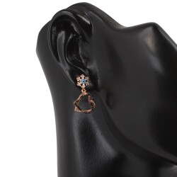925 Ayar Rose Gümüş Kar tanesi ve İç İçe Kalp Küpe, Rose - 3
