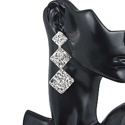 925 Ayar Gümüş Üçlü Kırışık Kare Sallantılı Telkari Küpe - 4