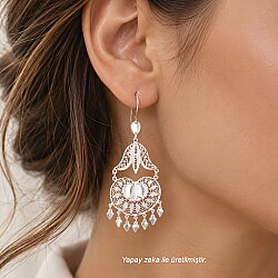 925 Tulip Model Silver Filigree Chandelier Earrings - Nusrettaki (1)