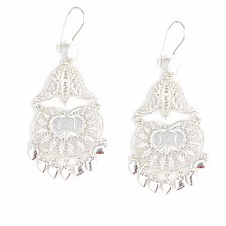 925 Tulip Model Silver Filigree Chandelier Earrings - Nusrettaki