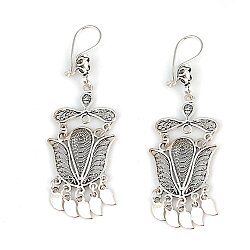 925 Sterling Silver Big Tulip Model Filigree Chancelier Earrings - Nusrettaki (1)