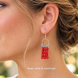 925 Ayar Gümüş Mercan Küpe - Nusrettaki (1)