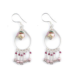 925 Silver Hoop Chandelier Earrings with Filigree Pieces and Enameled Pieces - Nusrettaki (1)