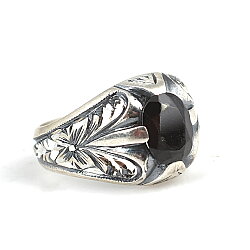 925 Ayar Gümüş Oniks Taşlı Yıldız Motifli El Kalemi Erkek Yüzük - Nusrettaki (1)