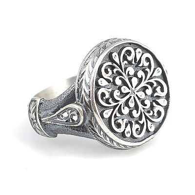 925 Ayar Gümüş Osmanlı Motifli El Kalemli Erkek Yüzüğü - 2