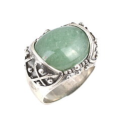 925 Ayar Gümüş Oval Aventurin Taşlı Erkek Yüzük - Nusrettaki