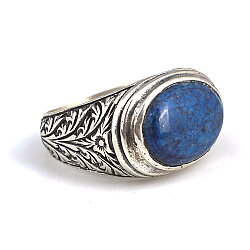 925 Ayar Gümüş Oval Lapis Lazuli Taşlı İşlemeli Erkek Yüzüğü - Nusrettaki