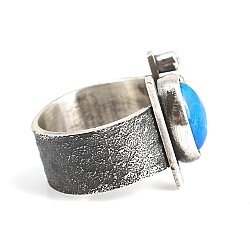 925 Ayar Gümüş Oval Lapis Taşlı Yüzük - 3