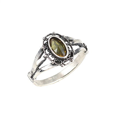 925 Ayar Gümüş Oval Peridot Taşlı Zarif Yüzük - 1
