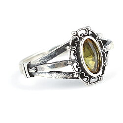 925 Ayar Gümüş Oval Peridot Taşlı Zarif Yüzük - 3