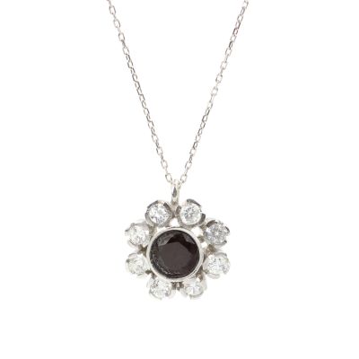 925 Ayar Gümüş Papatya Tasarım Garnet Kolye - 1