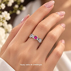 925 Ayar Gümüş Pembe Taşlı Baget Detaylı Modern Yüzük - Nusrettaki (1)