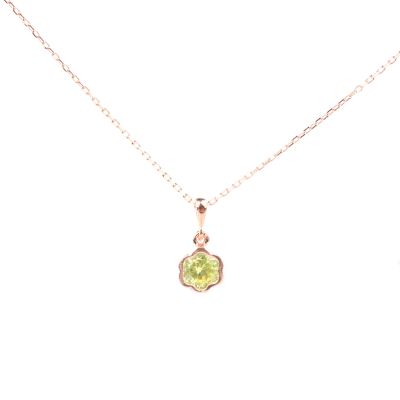925 Ayar Gümüş Peridot Taşlı Çiçekli Kolye - 1