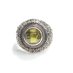 925 Ayar Gümüş Peridot Taşlı Yuvarlak Kontürlü Erkek Yüzük - 4