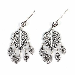 925 Silver Rose Leaf Design Drop Filigree Earrings - Nusrettaki (1)