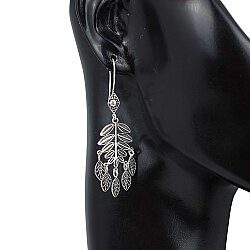 925 Ayar Gümüş Dal Motifli Beşli Yaprak Sallantılı Telkari Küpe - 4