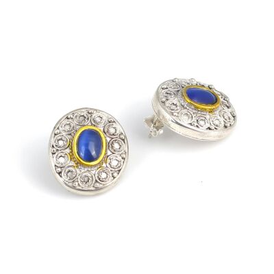 925 Ayar Gümüş Sentetik Safir Taşlı Antik Küpe - 3