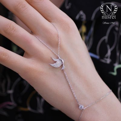 925 Ayar Gümüş Beyaz Taşlı Güvercin Şahmeran - 1