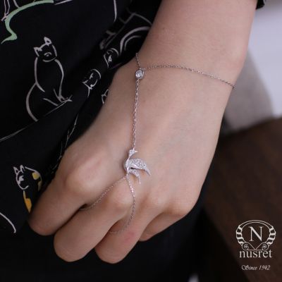 925 Ayar Gümüş Beyaz Taşlı Güvercin Şahmeran - 2