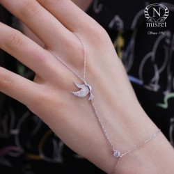 Sterling Silver Dove Ring Bracelet, White Gold Vermeil - Nusrettaki