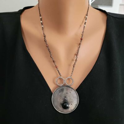 925 Ayar Gümüş Taşlı Sonsuzluk Modeli El işi Zincir Kolye - 1