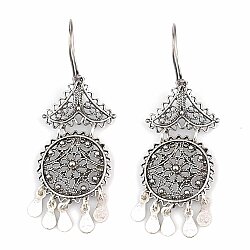 925 Silver Stamped Filigree Dangle Earrings - Nusrettaki