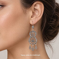 925 Silver Peanut Model Drop Filigree Earrings - Nusrettaki (1)