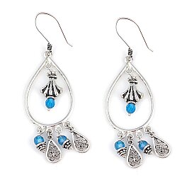 925 Silver Hoop Dangle Filigree Earrings with Turquoise - Nusrettaki (1)