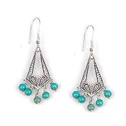 925 Ayar Gümüş Üçgen Motifli Turkuaz Taşlı Sallantılı Telkari Küpe - Nusrettaki (1)