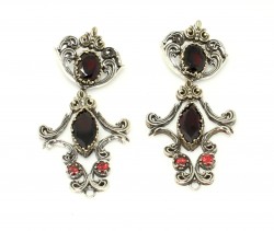 925 Ayar Gümüş ve Bronz Karışımı Garnet Taşlı Otantik Küpe - 4