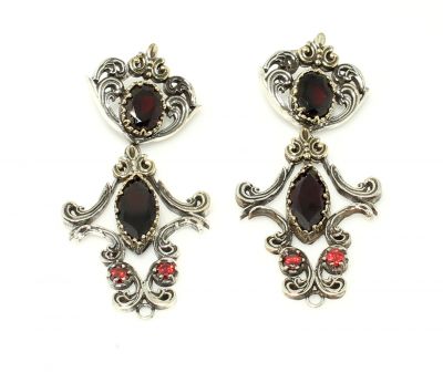925 Ayar Gümüş ve Bronz Karışımı Garnet Taşlı Otantik Küpe - 4