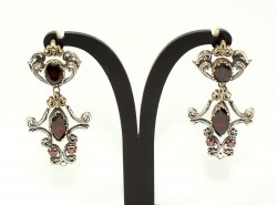 925 Ayar Gümüş ve Bronz Karışımı Garnet Taşlı Otantik Küpe - 5