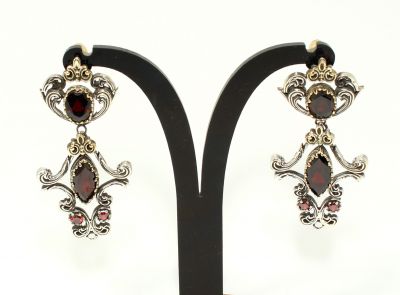 925 Ayar Gümüş ve Bronz Karışımı Garnet Taşlı Otantik Küpe - 5