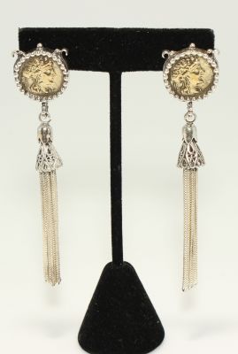 925 Ayar Gümüş ve Bronz Karışımı Antik Bizans Sallantılı Küpe - 6