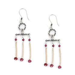 925 Silver Ruby Stoned Chains Filigree Earrings - Nusrettaki