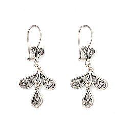 925 Silver Branch Design Dangle Filigree Earrings 