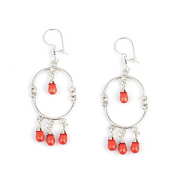 Sterling Silver Dangling Corals in a Hoop Filigree Earrings - Nusrettaki