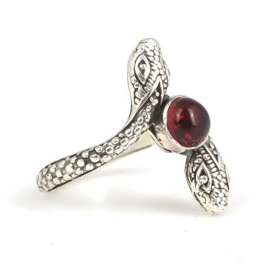 925 Ayar Gümüş Yılan Başlı Garnet Taşlı Yüzük - 3
