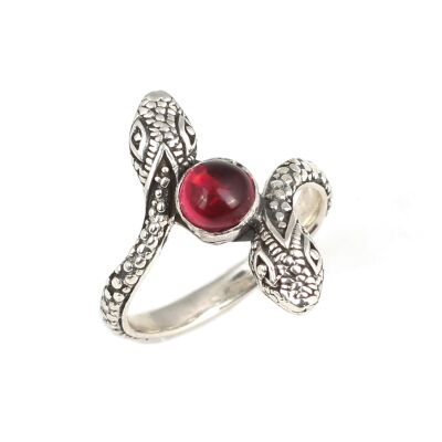 925 Ayar Gümüş Yılan Başlı Garnet Taşlı Yüzük - 2