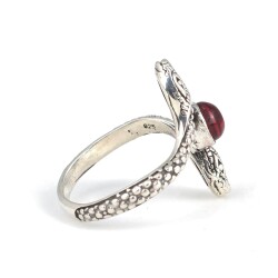 925 Ayar Gümüş Yılan Başlı Garnet Taşlı Yüzük - 4