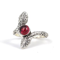 925 Ayar Gümüş Yılan Başlı Garnet Taşlı Yüzük - 5