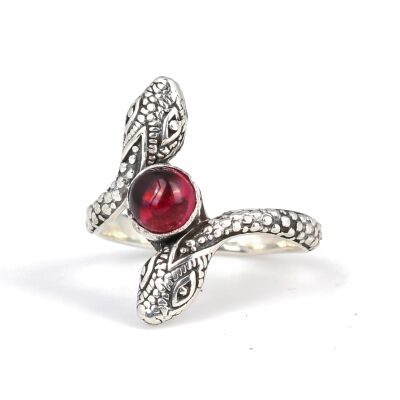 925 Ayar Gümüş Yılan Başlı Garnet Taşlı Yüzük - 5