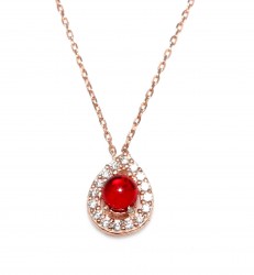 925 Ayar Rose Gümüş Rubilant Taşlı Damla Modeli Kolye - 3