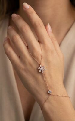 Sterling Silver Snowflake Hand Ring Bracelet - 1
