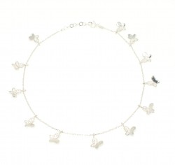 925 Sterling Silver 12 butterfly Anklet Bracelet, White - White stone - 3